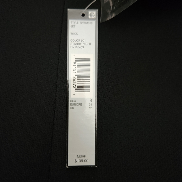 Tahari - NWT- Pearl Collar Shoulder Padded Blazer Cape Jacket - Black - Size 8 - Picture 9 of 10